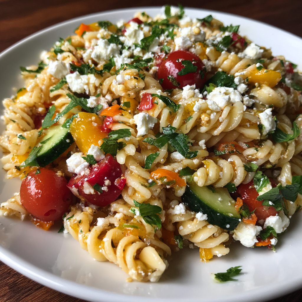 Bunte Pasta-Salat für Picknick: 7 Colorful Ingredients