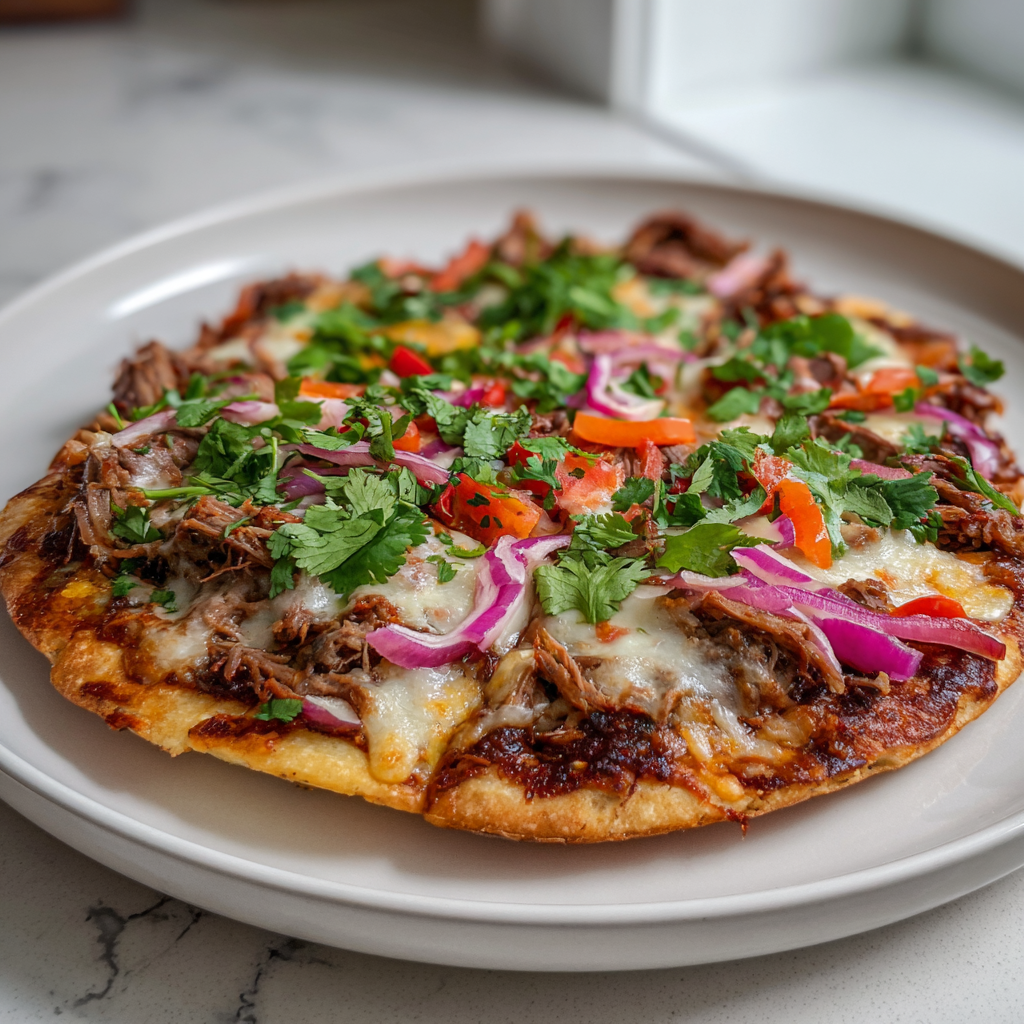 Smoky BBQ Beef Brisket Flatbread with Fresh Veggies